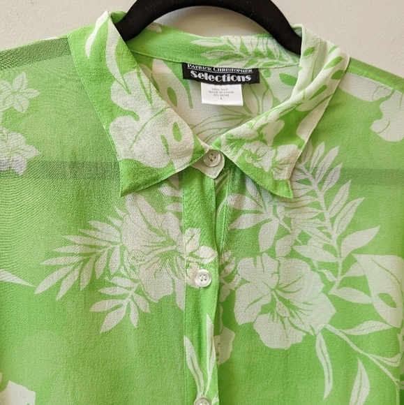 Vintage Tropical Floral Button-Up Sheer Silk Tunic Swim Cover - Picture 7 of 12
